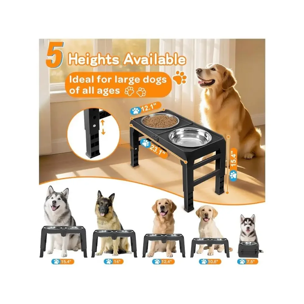 Elevated Dog Bowls for Large Dogs 5 Adjustable Heights Large 10” NIB